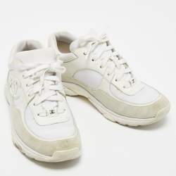 Chanel Grey/White Suede and Fabric CC  Low Top Sneakers Size 38.5