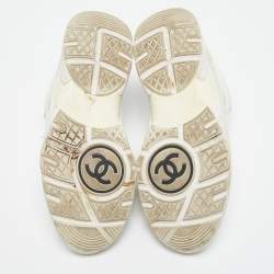 Chanel Grey/White Suede and Fabric CC  Low Top Sneakers Size 38.5