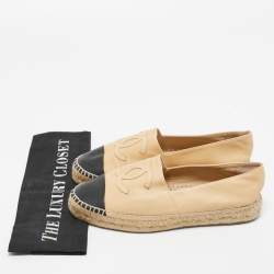 Chanel Black/Beige Leather CC  Espadrille Flats Size 38
