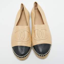 Chanel Black/Beige Leather CC  Espadrille Flats Size 38