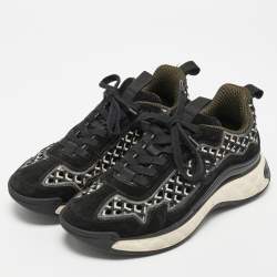 Pre Owned Chanel Black/Grey Suede and Mesh Calfskin Embroidered CC Sneakers Size 37.5
