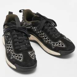 Pre Owned Chanel Black/Grey Suede and Mesh Calfskin Embroidered CC Sneakers Size 37.5