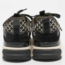 Pre Owned Chanel Black/Grey Suede and Mesh Calfskin Embroidered CC Sneakers Size 37.5