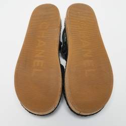 Pre Owned Chanel Black Quilted Leather Logo Cord Rope Cork Slingback Sandals Size 38