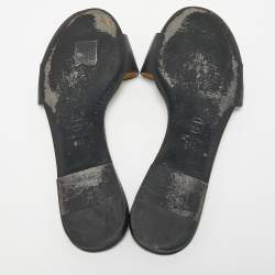 Pre Owned Chanel Black Leather CC Camelia Flat Slides Size 39