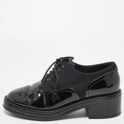 Chanel Black Patent Leather and Fabric Lace  Up Oxford Size 37  