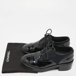 Chanel Black Patent Leather and Fabric Lace  Up Oxford Size 37  