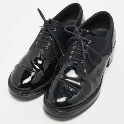Chanel Black Patent Leather and Fabric Lace  Up Oxford Size 37  