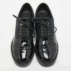 Chanel Black Patent Leather and Fabric Lace  Up Oxford Size 37  