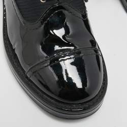 Chanel Black Patent Leather and Fabric Lace  Up Oxford Size 37  