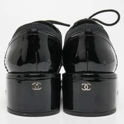 Chanel Black Patent Leather and Fabric Lace  Up Oxford Size 37  