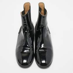 Chanel Black Patent Leather CC Chelsea Boots Size 39.5