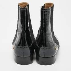 Chanel Black Patent Leather CC Chelsea Boots Size 39.5