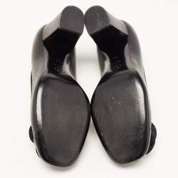 Pre Owned Chanel Black Leather Camellia CC Cap Toe Block Heel Pumps Size 38