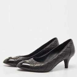 Chanel Black Quilted Leather and CC Cap Toe Pumps Size 37