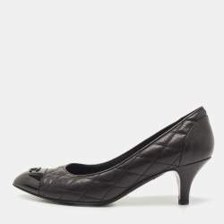 Chanel Black Quilted Leather and CC Cap Toe Pumps Size 37