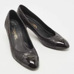 Chanel Black Quilted Leather and CC Cap Toe Pumps Size 37