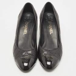 Chanel Black Quilted Leather and CC Cap Toe Pumps Size 37