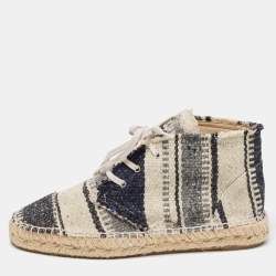 Chanel Black/white Knit Fabric Striped Lace-Up Espadrille Sneakers Size 39