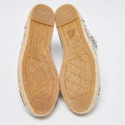 Chanel Black/white Knit Fabric Striped Lace-Up Espadrille Sneakers Size 39