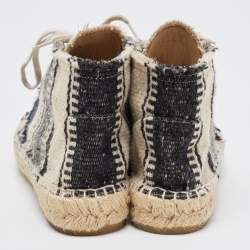 Chanel Black/white Knit Fabric Striped Lace-Up Espadrille Sneakers Size 39