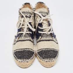Chanel Black/white Knit Fabric Striped Lace-Up Espadrille Sneakers Size 39