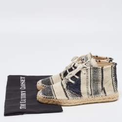 Chanel Black/white Knit Fabric Striped Lace-Up Espadrille Sneakers Size 39