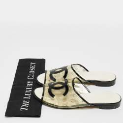 Chanel Transparent/Black PVC and Patent Leather CC Flat Slides Size 39