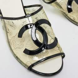 Chanel Transparent/Black PVC and Patent Leather CC Flat Slides Size 39
