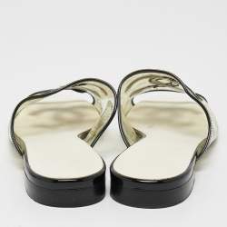 Chanel Transparent/Black PVC and Patent Leather CC Flat Slides Size 39