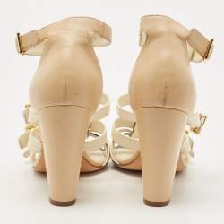 Pre Owned Chanel Tricolor Leather CC Buckle T-Bar Strappy Sandals Size 38