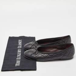 Chanel Black Quilted Leather CC Bow Ballet Flats Size 36.5