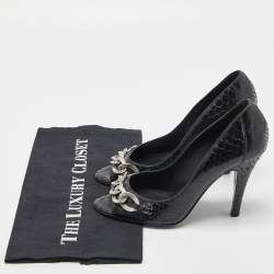 Pre Owned Chanel Black Python CC Chain Detail Peep Toe Pumps Size 37