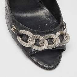 Pre Owned Chanel Black Python CC Chain Detail Peep Toe Pumps Size 37