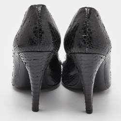 Pre Owned Chanel Black Python CC Chain Detail Peep Toe Pumps Size 37
