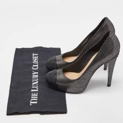 Pre Owned Chanel Metallic Laminated Suede CC Pumps Size 37