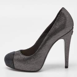 Pre Owned Chanel Metallic Laminated Suede CC Pumps Size 37