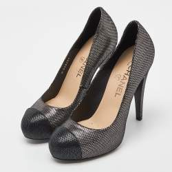 Pre Owned Chanel Metallic Laminated Suede CC Pumps Size 37