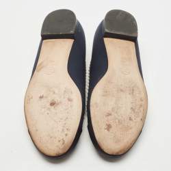 Pre Owned Chanel Navy Blue Satin Pearl Embellished Cap Toe Ballet Flats Size 40