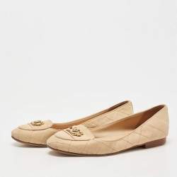 Pre Owned Chanel Beige Leather CC Logo Ballet Flats Size 36