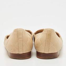 Pre Owned Chanel Beige Leather CC Logo Ballet Flats Size 36