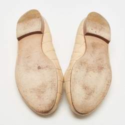 Pre Owned Chanel Beige Leather CC Logo Ballet Flats Size 36