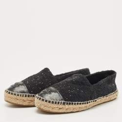 Pre Owned Chanel Black Sequin and Leather CC Cap Toe Espadrille Size 37