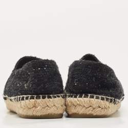 Pre Owned Chanel Black Sequin and Leather CC Cap Toe Espadrille Size 37