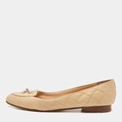 Chanel Beige Quilted Leather CC Turn Lock Loafers Size 35.5