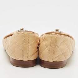 Pre Owned Chanel Beige Quilted Leather CC Turn Lock Loafers Size 35.5