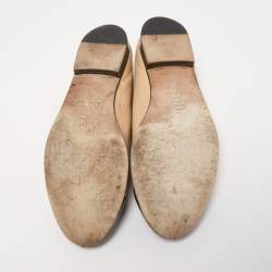 Chanel Beige/Black Leather CC Bow Cap Toe Ballet Flats Size 37