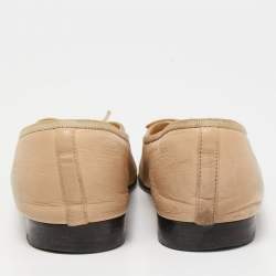 Chanel Beige/Black Leather CC Bow Cap Toe Ballet Flats Size 37