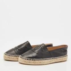 Chanel Black Leather CC Cap Toe Espadrilles Flats Size 38