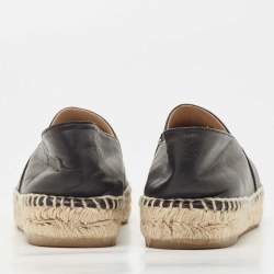 Chanel Black Leather CC Cap Toe Espadrilles Flats Size 38